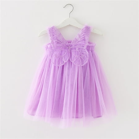 

YANHOO Toddler Kids Baby Girls Cute Summer Mesh Elegant Butterfly Wing Suspenders Dress Skirt