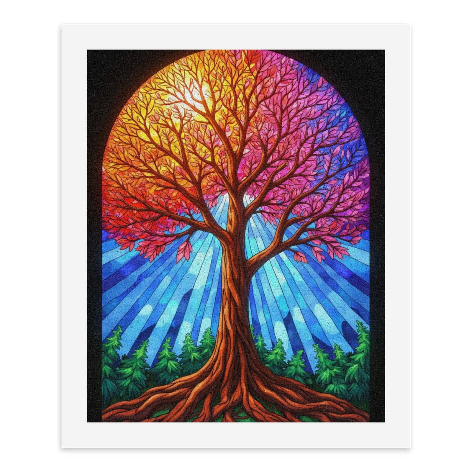 Paint By Numbers Kit for Adults Beginner - Tree Sunset Stained Glass Art DIY Canvas Painting Kits for Adults, Frameless Paint By Number for Adults for Home Wall Decor 16x20 Inch