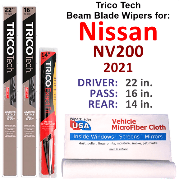 2021 Nissan NV200 Beam Blade Wipers (Set of 3) w/Rear Wiper