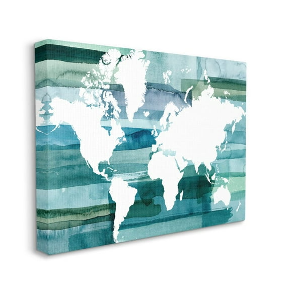 Stupell Industries World Map Blue Green Watercolor Painting Canvas Wall Art by Grace Popp