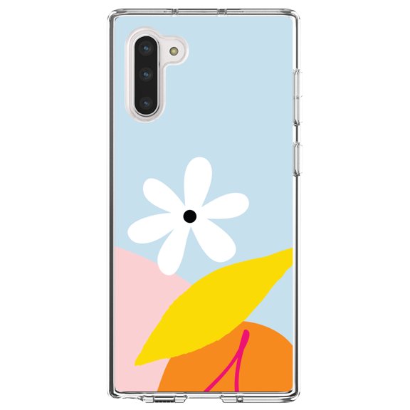 DistinctInk Clear Shockproof Hybrid Case for Samsung Galaxy Note 10 (6.3" Screen) - TPU Bumper, Acrylic Back, Tempered Glass Screen Protector - Summer Vibes Bold Cherry Pink Orange Yellow