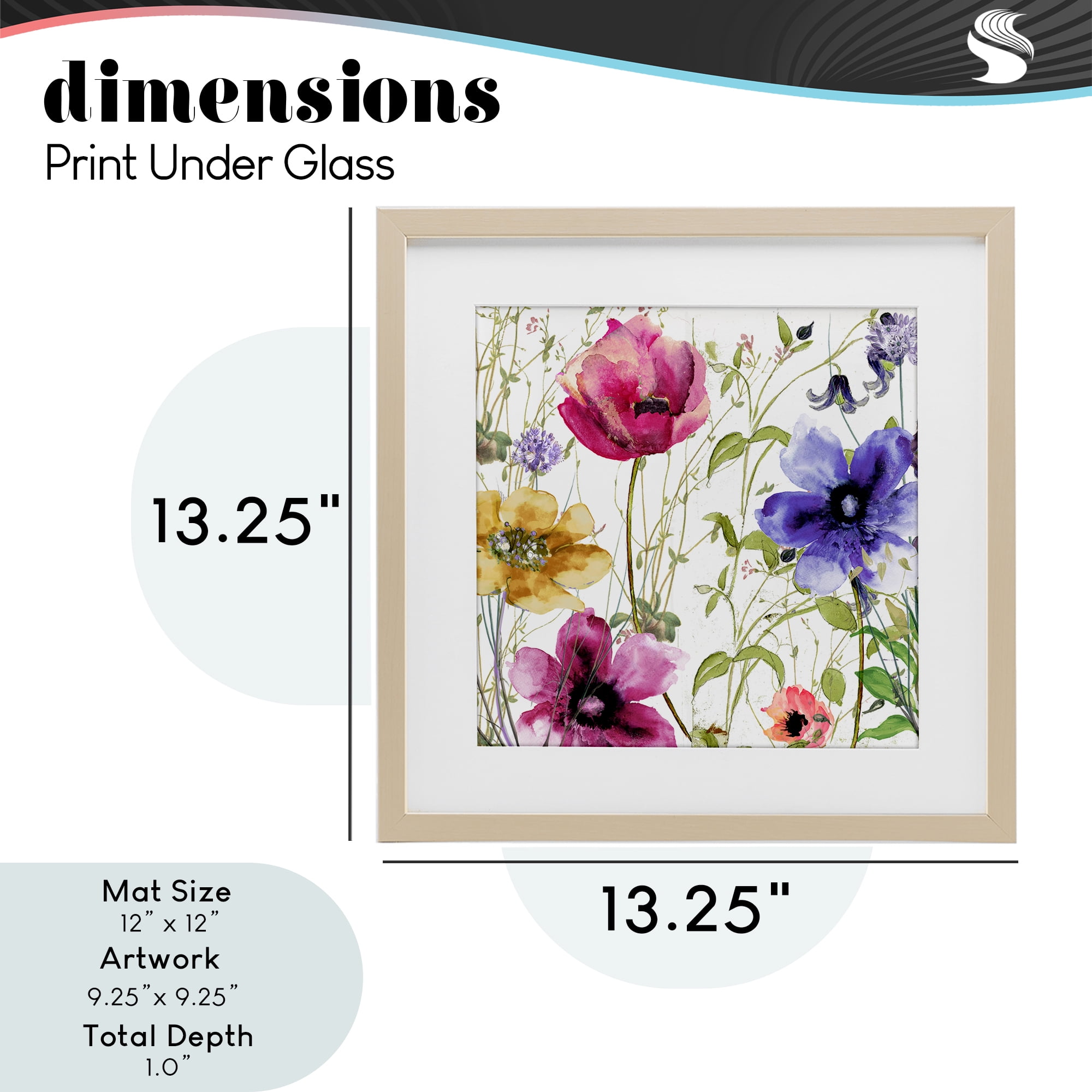 Botanical Spring Garden Blooms Birch Framed Print Under Glass, design by Sasha