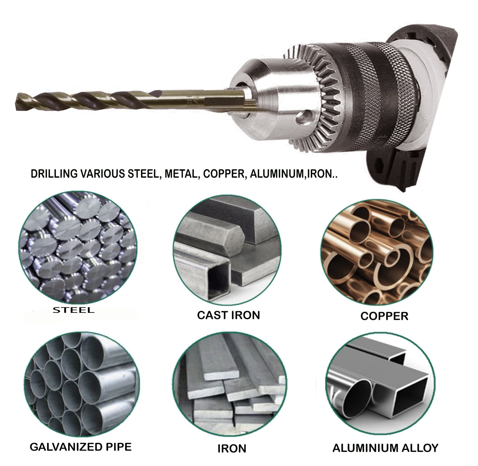 Hss Drill Bit Jobber Parabolic Golden/Black 3-Flat Shank 5Pcs 31/64 inch