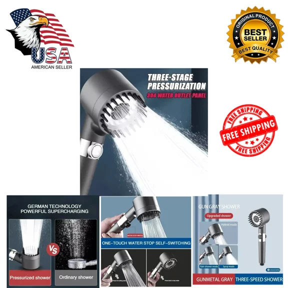 High-Pressure Shower Head 3-Mode Adjustable Spray Faucet Brush Filter
