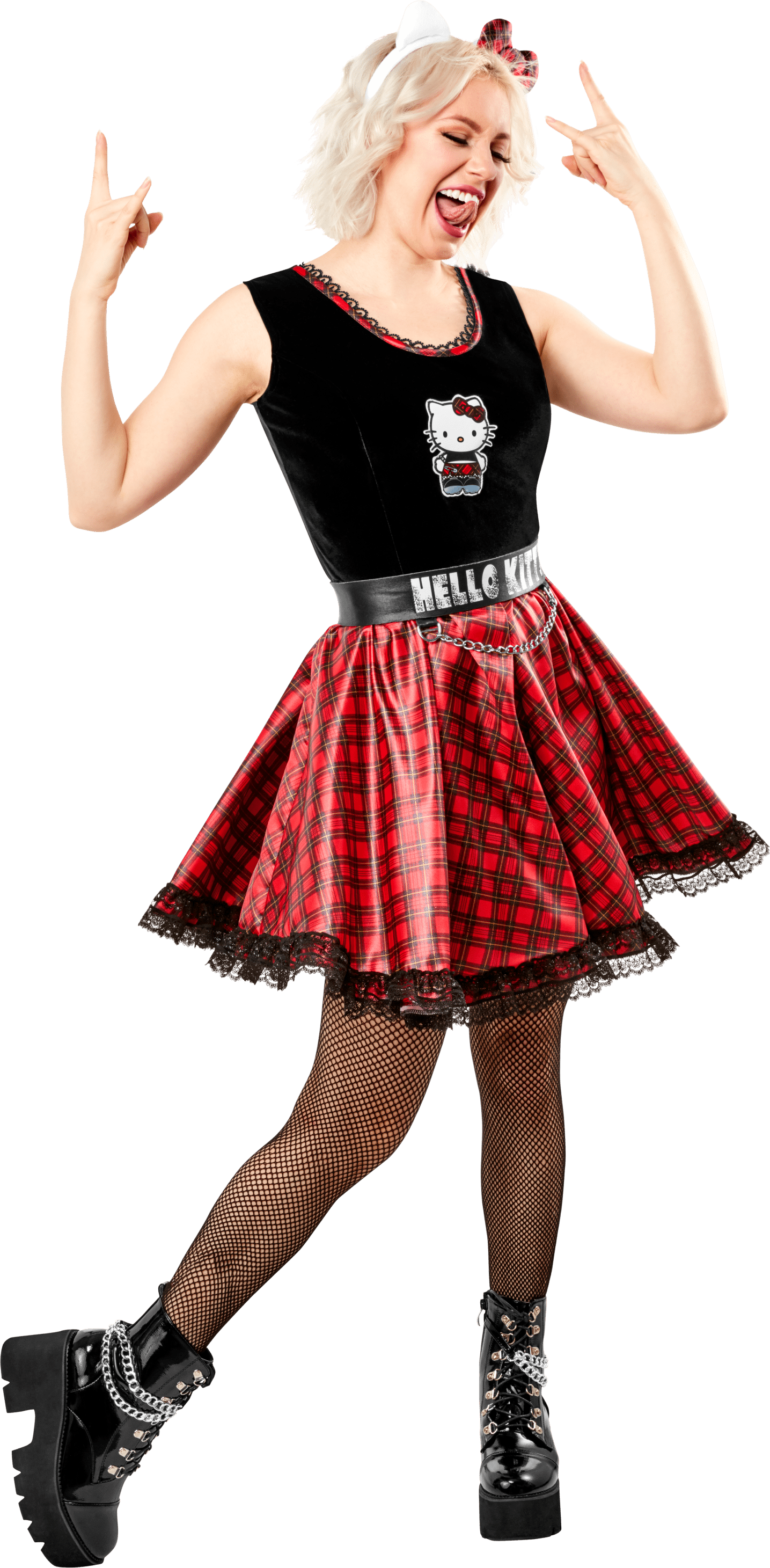 Women's Officially Licensed Sanrio Hello Kitty Halloween Costume M, Black and Red