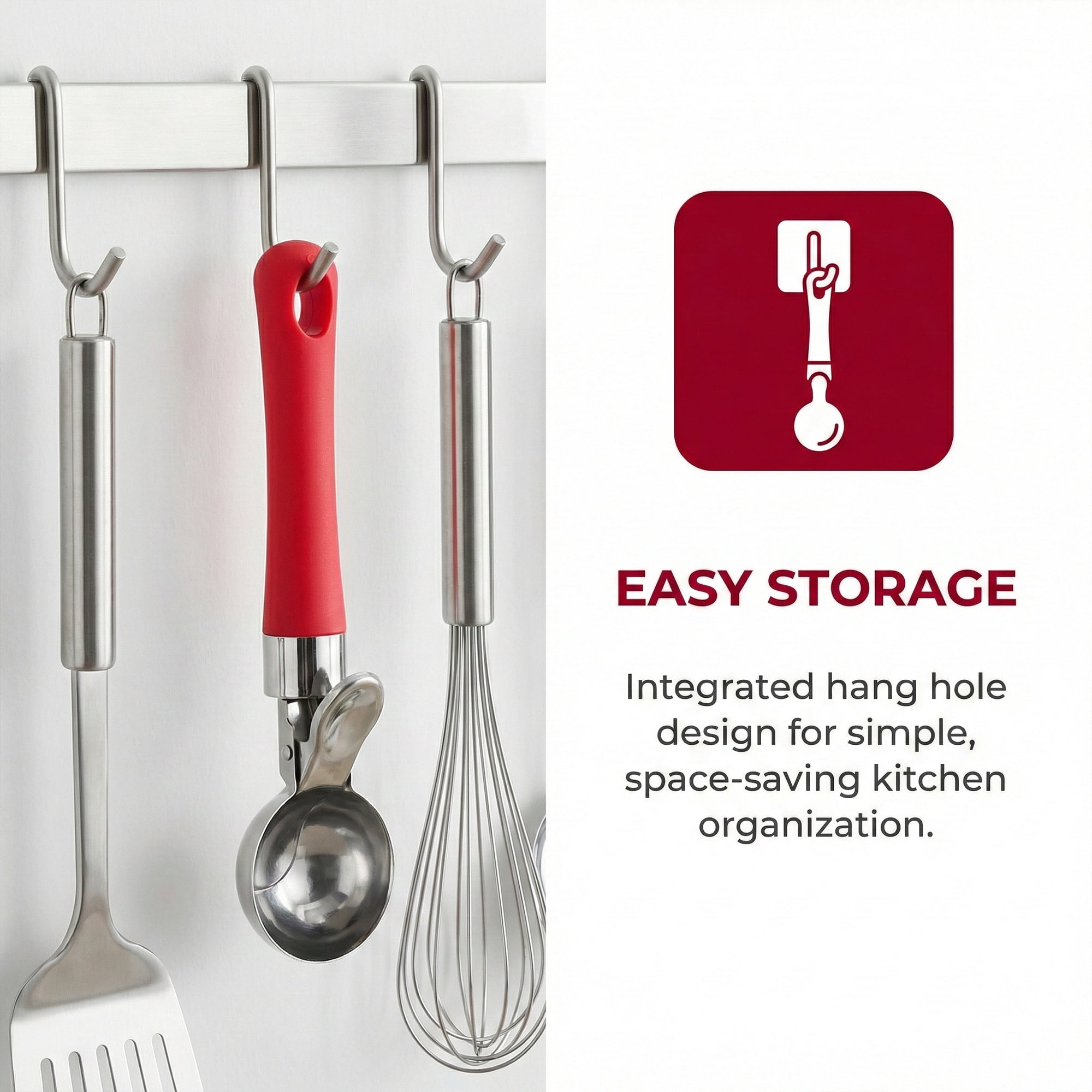 Unique Bargains Stainless Steel Ice Cream Scoop with Ergonomic Handle Rose Red