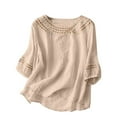 thumbnail image 5 of NMMUED 2 Piece Sets for Women Summer Linen Sets for Women 2 Piece 2 Piece Lounge Set Women Gauze Sets for Women 2 Piece Matching Sets Women Clothing, Beige L, 5 of 5