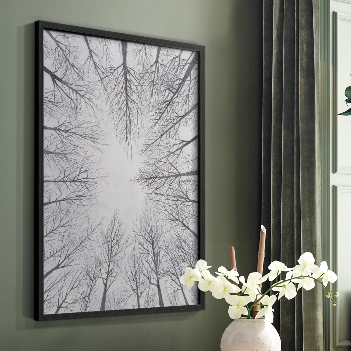 Deciduous Canopy I Framed Print in Black Solid Wood Framed Print No Nail Hanging