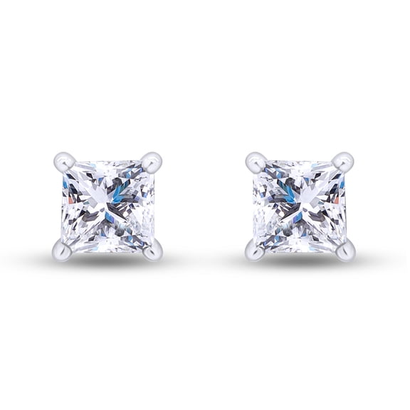 AFFY Princess-Cut White Natural Diamond Solitaire Stud Earrings in 14k White Gold (0.33 Cttw )