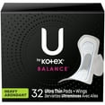 thumbnail image 1 of Serviettes ultraminces U by Kotex Balance avec ailes, absorption élevée, 32 unités, 1 of 8