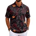 thumbnail image 3 of KLHDSF Men's Halloween Casual Polo Shirt Short Sleeve Loose Fit Henley Neck Versatile Everyday Top White M, 3 of 7