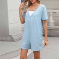 thumbnail image 6 of Warop Women's Loose Casual Solid Color V-Neck Pocket Short Sleeve Reversible Jumpsuit, 2-Way Wear Romper for Summer and Daily, 6 of 9