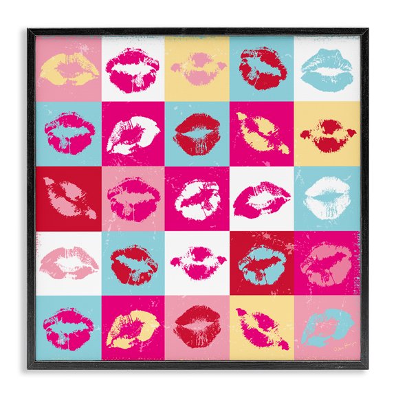 Stupell Industries Art Deco Pop Style Lip Pattern Black Framed Giclee Art, 24 x 24, by Peter Horjus