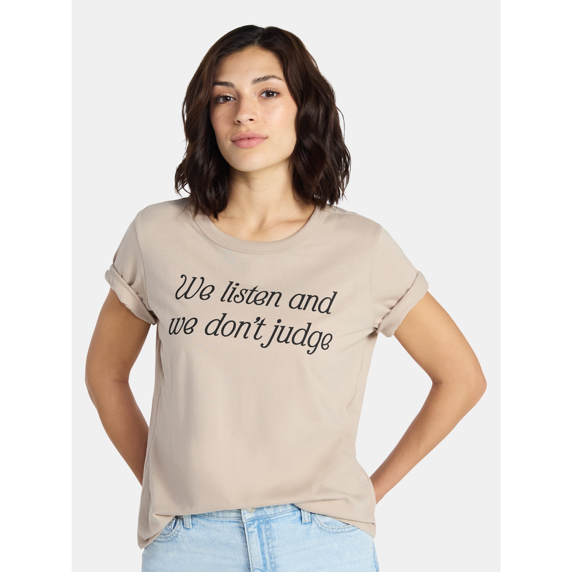 We Listen Women’s Graphic Tee with Short Sleeves, Sizes XXS-XXL