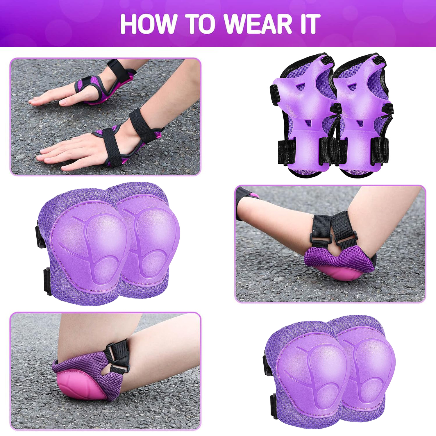 Rirool 6-Piece Kids Protective Gear Set, Purple, Ages 3-10 photo 4