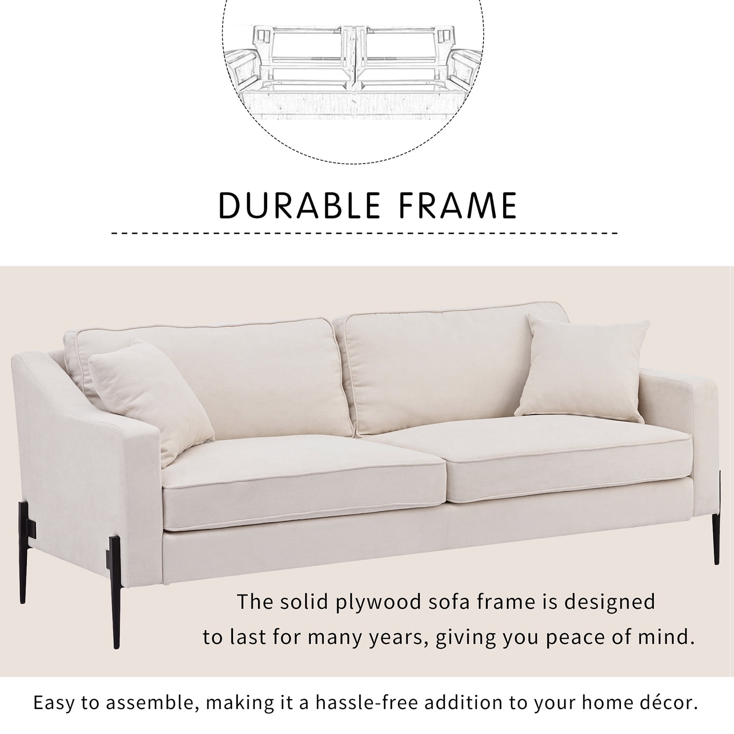 Kepooman Upholstered 2-Seat Loveseat Sofa, 81" Sofa Couch with Metal Legs and 2 Pillows, 2-3 People Seat Capacity, Beige Kepooman Upholstered 2-Seat Loveseat Sofa, 81" Sofa Couch with Metal Legs and 2 Pillows, 2-3 People Seat Capacity, Beige
