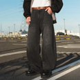thumbnail image 4 of Jeans For Men Retro Washed Split Design Loose Tapered Straight Wide Leg Denim Trousers Comfortable Casual Daily Wear Fall Pants For Men Black L, 4 of 7