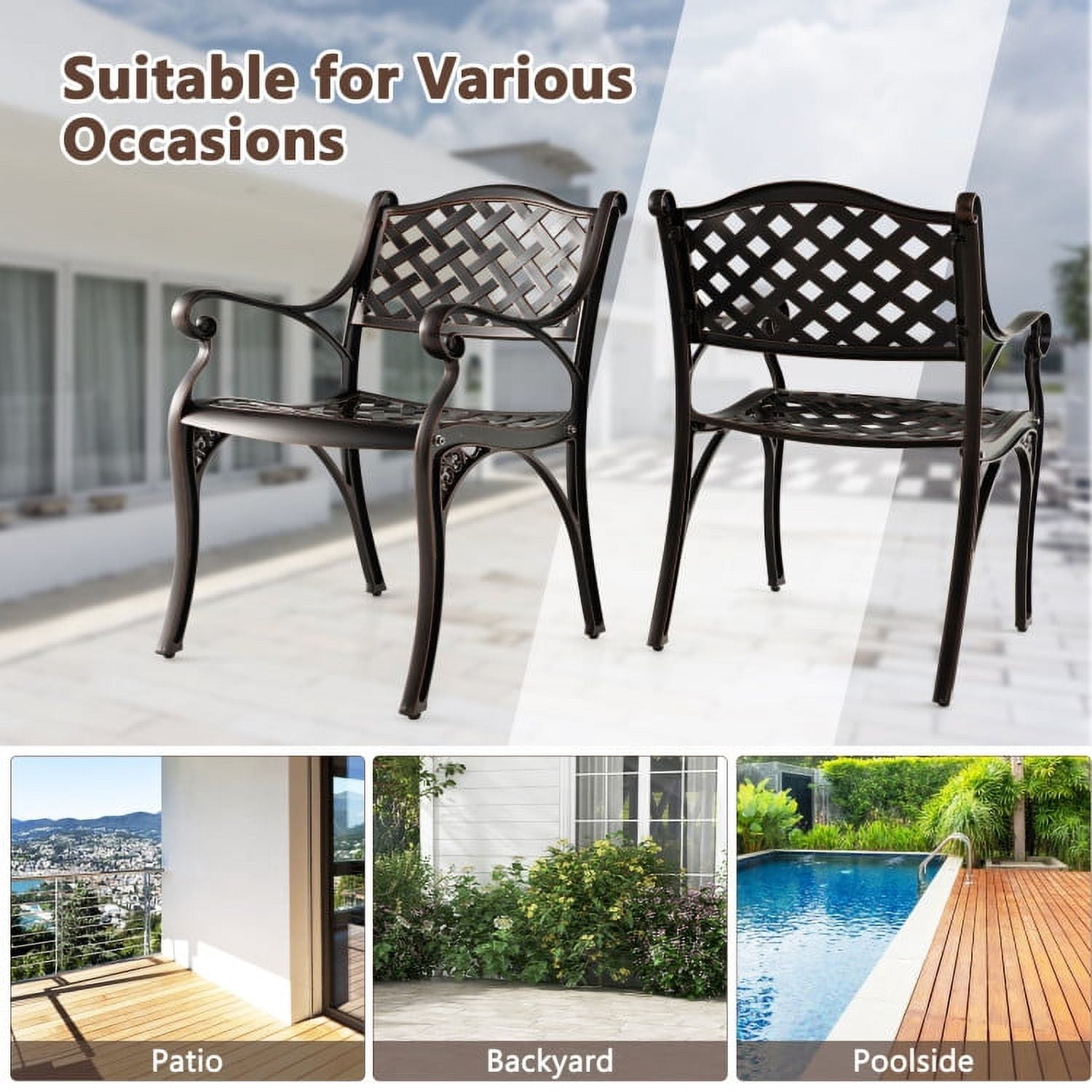 Aimee Lii Cast Aluminum Patio Chairs Set of 2 Dining Chairs with Armrests Diamond Pattern, Outdoor Patio Furniture, Bronze Aimee Lii Cast Aluminum Patio Chairs Set of 2 Dining Chairs with Armrests Diamond Pattern, Outdoor Patio Furniture, Bronze
