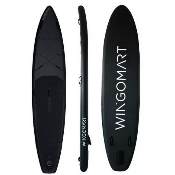WINGOMART Elite Black 12ft Inflatable Stand Up Paddle Board 12'x30"x6" w/ Premium SUP Accessories & Carry Bag |Wide Stance Bottom Fin for Paddling, Non-Slip Deck |1-2 Person Up to 180kg, 365cm Board
