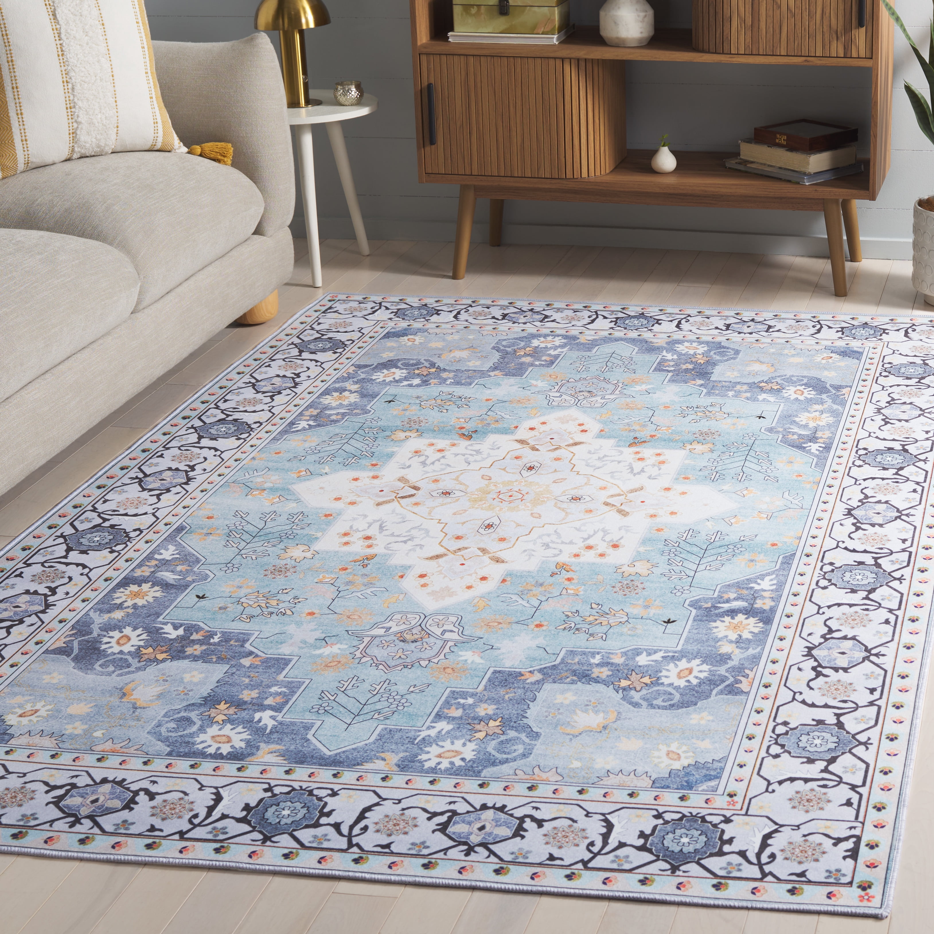 Safavieh Tucson Nazca Oriental Machine Washable Area Rug, Aqua/Light Blue, 8' x 10'