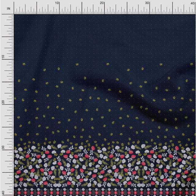 Soimoi Modal Satin Fabric Dot,Leaves & Floral Panel Decor Fabric Printed Yard 42 Inch Wide