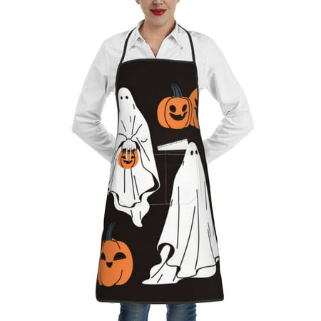 

Matuu Halloween Ghosts And Pumpkins for Adjustable Cooking Aprons for Women with Pockets Kitchen Aprons for Men Water and Oil Resistant