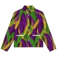 thumbnail image 4 of Jackets for Women Winter Coat Jackets Flannel Stand Collar Jacket(Violet And Green Festive Mardi Gras Carnival Palm Leaves,Size:S-4XL), 4 of 7