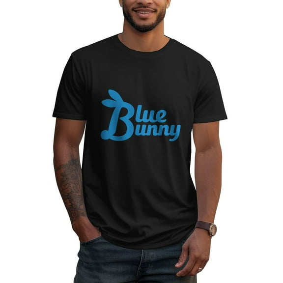 Blue Bunny Logo Mens 100% Cotton Short Sleeve T-Shirt 180g Round Neck Casual Fashion T-Shirt