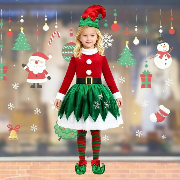 BdTemWBs Christmas Elf Co_stume_for Girls: Santa Helper Christmas Elf Co_stume_Set for Xmas Holiday Party Dress 3PCS Outfit (Red, 2-3 Years)