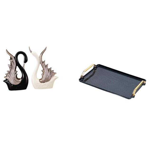 Elegante juego de figuras de cisne de cerámica y bandeja decorativa para servir para el hogar, hotel, bar, colección de escritorio, aniversario, estan