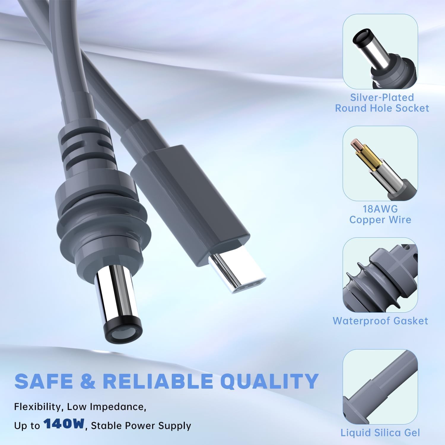 USB C to DC Power Cable for Starlink Mini, Max Power 140W Input Type C to DC Cable, 18AWG 20M/60FT Replacement Cable for Star Link Mini Waterproof Grey
