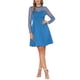 thumbnail image 1 of INSPIRE CHIC Vestido de Mujer de Malla con Corazón, Manga Larga, Estilo Gótico, Vestido de Cóctel Mini en Color Azul Pavo Real, 1 of 5