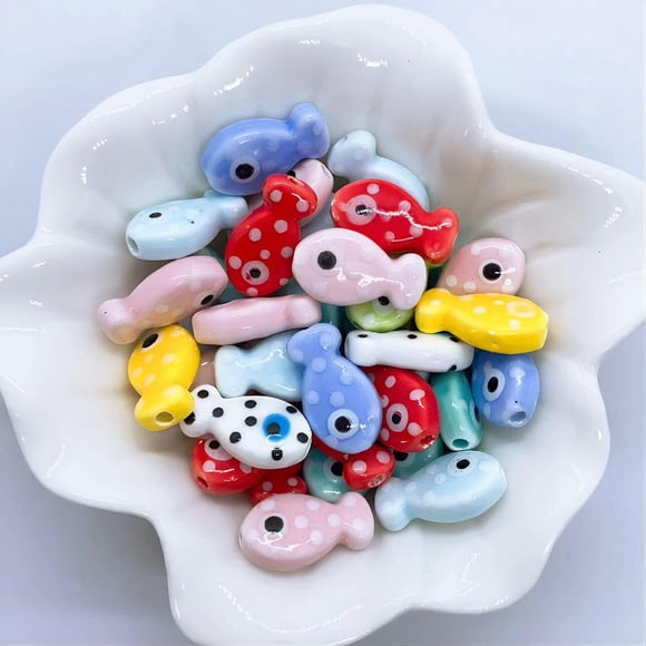 Perlas de cerámica con forma de pez Decoendiy, 50 unidades, 1,3 g, manualidades