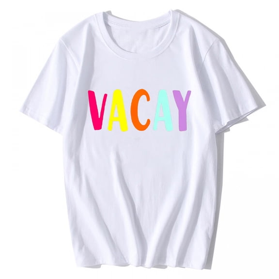 T-shirt for Women Colorful and Fun Vacay Mode Vacation Tees Traveler Gift Summer Short Sleeve Top White 2X-Large