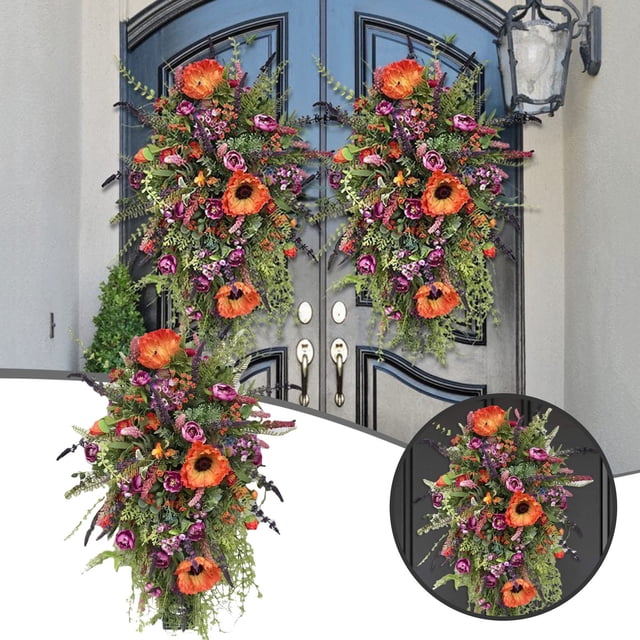 Spring Summer Front Door Sunflower Teardrop Wreath for Home Wedding Cottage Mailbox Floral Decoration