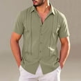thumbnail image 2 of LNWUY (S-5XL) Plus Size Men's Cuban Guayabera Shirt Short Sleeve Button Down Shirts Casual Summer Beach Linen Shirts Green XXXL, 2 of 7