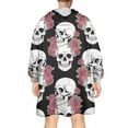 thumbnail image 2 of Wearable Oversized Blanket,Black Skull Rose Pattern Wearable Blanket Hoodie for Adults,Cozy Hooded Blankets with Super Pockets,Super Warm Fuzzy Pullover for Women & Men, 2 of 6