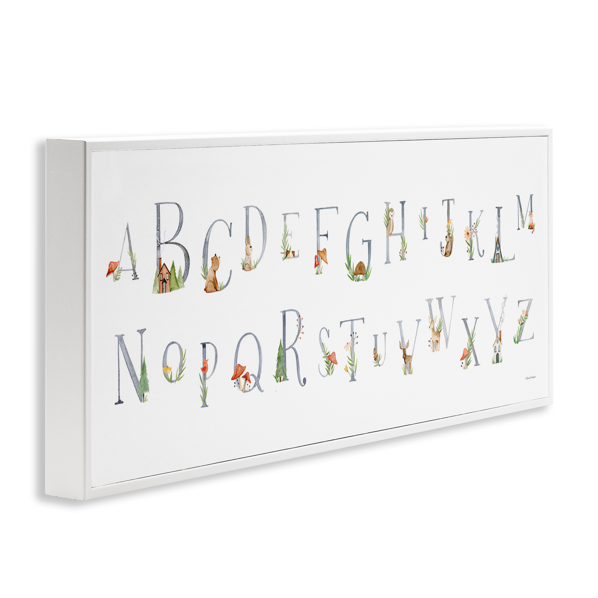 Stupell Industries Country Cottage Alphabet Scenery Painting White Framed Art Print Wall Art, 30 x 13