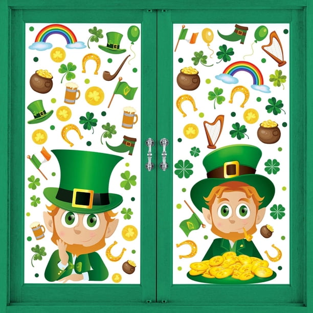 Window Stickers Irish St Patrick's Day Window Clings Stickers Decorations Shamrock Decals ...
