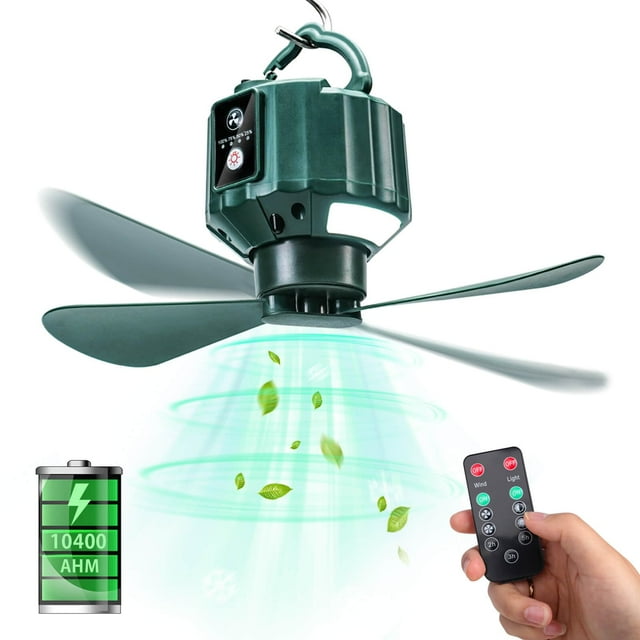 Ventiladores de techo para tiendas de campaña DUKUSEEK 10400 mAh con luz y control remoto