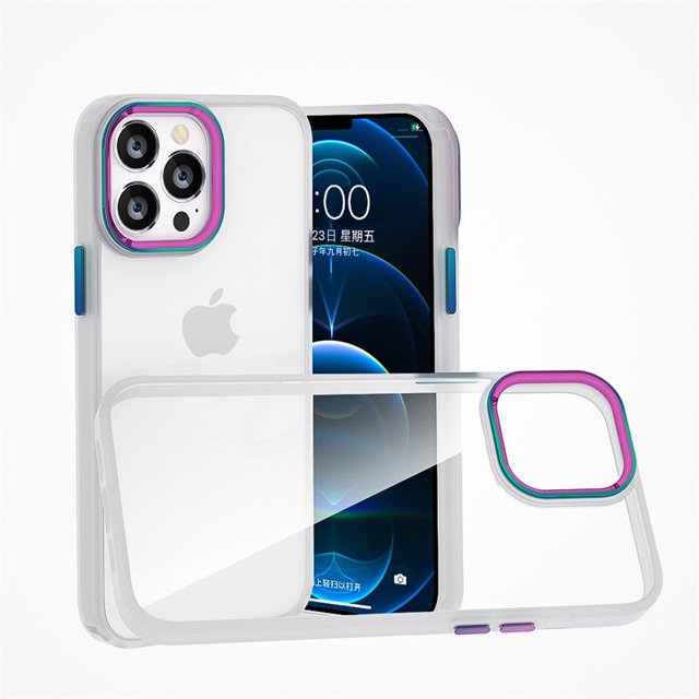 Funda de teléfono con marco de lente de Metal acrílico degradado para iPhone 14 13 12 11 Pro Max, cubierta transparente a prueba de golpes para iPhone 14 Pro Maxfor iPhone 12 Gao Jinjia LED