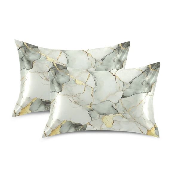 Yayeee Pillowcase Standard Size Set of 2 Satin Wrinkle Resistant Envelope Pillow Case, Gray Marble Pattern