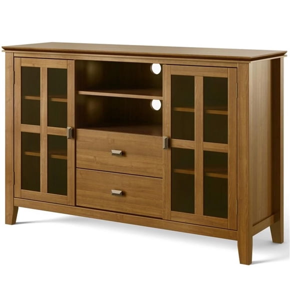 Artisan Wood 53" Transitional TV Media Stand in Honey Brown For TVs up to 60"