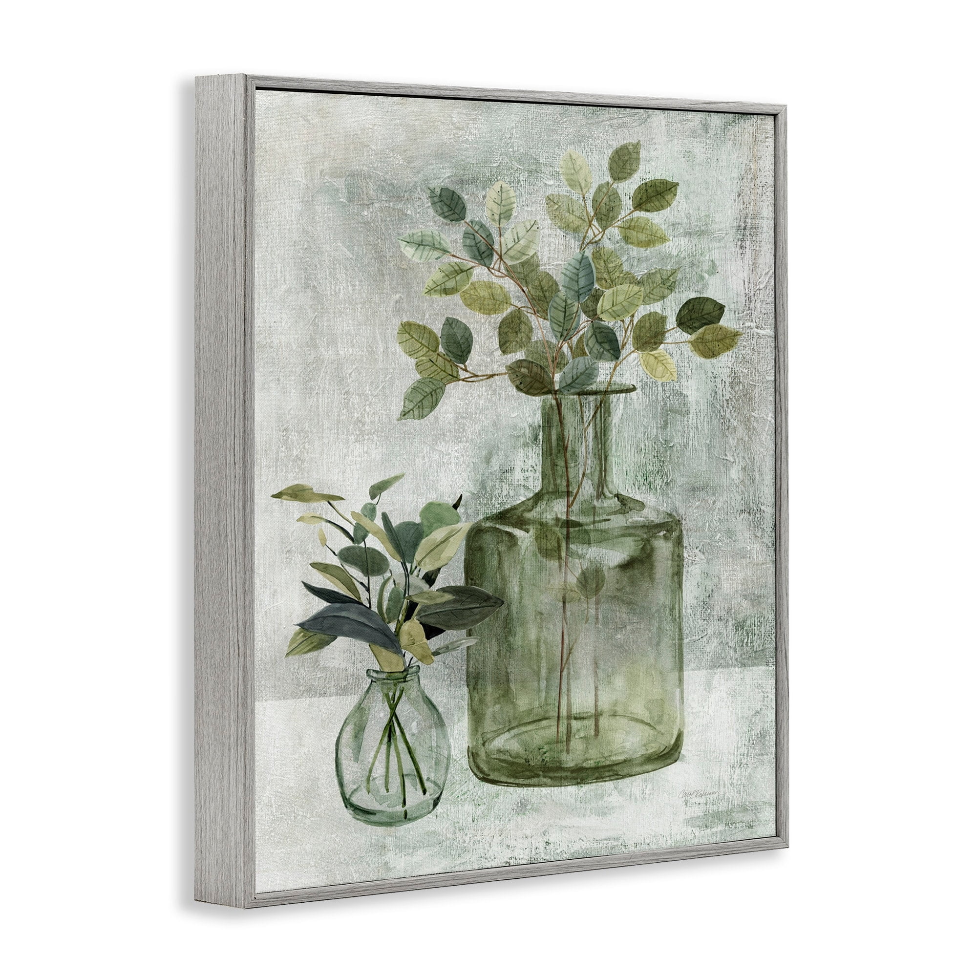 Stupell Industries Herbal Plants Green Leaves Country Vase Rustic Painting, 16 x 20, Design by Carol Robinson