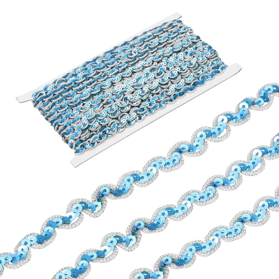 Uxcell 15 Yards Sequins Beaded Lace Trim 0.4 inch Braid Trim Strip for Crafts, Embellishments, Costume, Silver Lake Blue
