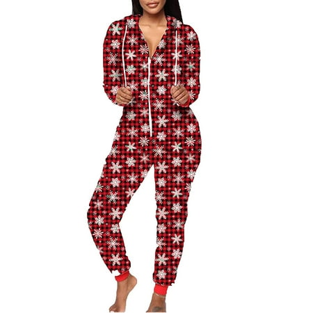 

Peyakidsaa Women Christmas Onesies Pajamas Long Sleeve Hooded One-peice Sleepsuit Nightwear