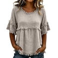 thumbnail image 3 of IMENGL Short Sleeve T-Shirts for Women Casual Lady's Fringed Hairdo Round Neck Blouse Stylish Blouse Pants Loose Basic Women's Short Sleeve Top,M-XXL, 3 of 5