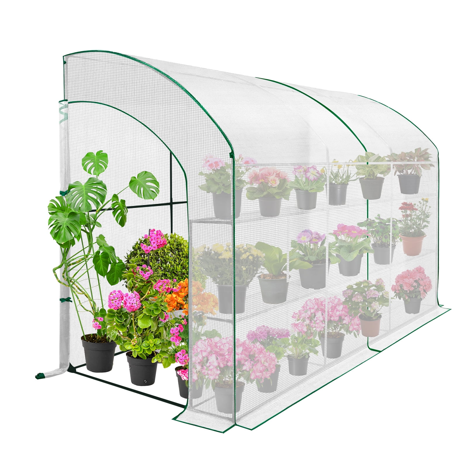 EAGLE PEAK 10x5x7ft Outdoor Lean to Walk-in Greenhouse with Shelf, White