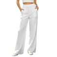 thumbnail image 2 of Inverlee Women's High Waist Wide Leg Pants Elastic Waist with Front Seam Casual Solid Color Work Trousers with Pockets White L, 2 of 6