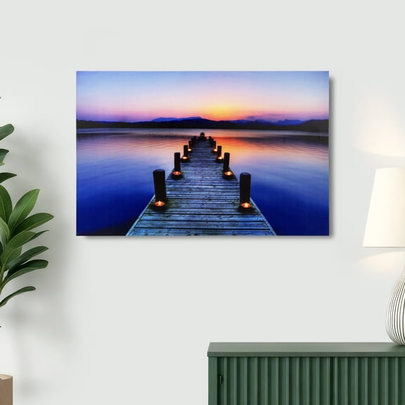 Northlight LED Lighted Flickering Sunset Boat Dock Canvas Wall Art - 15.75" x 23.5"